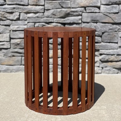 Vintage Danish Modern Scandi Drum Slat Side End Table Inlay Dowel Teak MCM