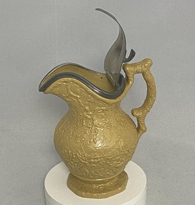 Antique Charles Meigh Stoneware Pitcher w/ Pewter Lid Julius Caesar 1839