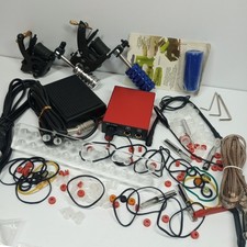 2 Tattoo Machines Gun Starter Kit Power Supply Clip Cord Foot Pedal Tubes Grips