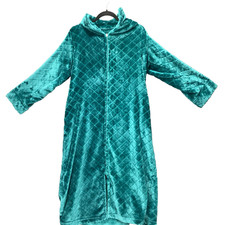 Miss Elaine Sz M Quilted Long Full Zip Fleece Robe Womens Teal Green Loungewear