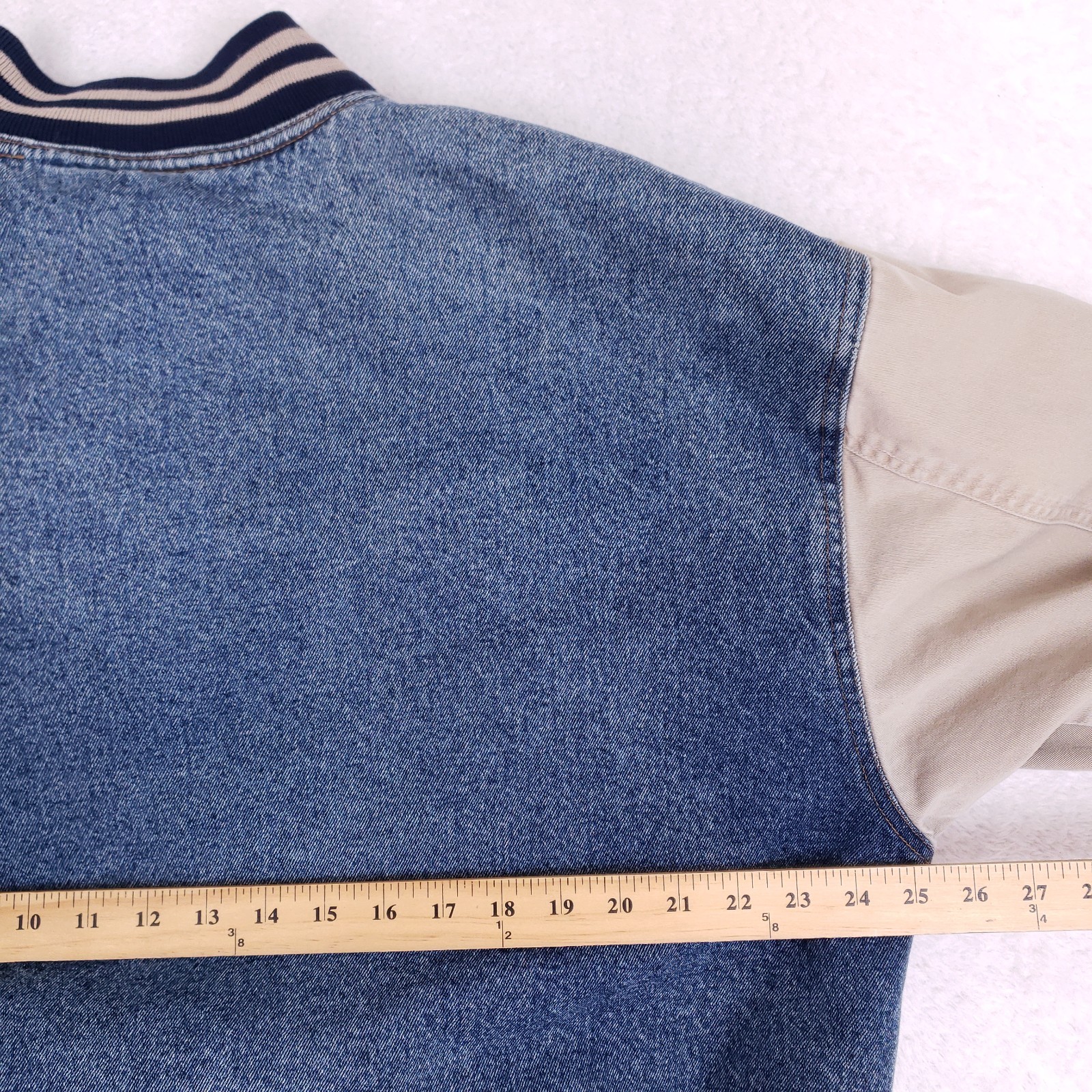 Basic Editions Varsity Jacket Large Denim Bomber … - image 13