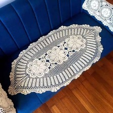 60x90 Vintage Handarbeit Häkelspitze Tischdecke Mitteldecke Tischläufer Deckchen