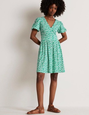 slim fit dress slacks Smocked Jersey Midi Dress-Promenade Green, Bloom Scatter