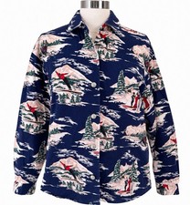 Vintage Jerell Inc Ski Print Shirt Womens 6 Navy Blue 100% Cotton USA Made