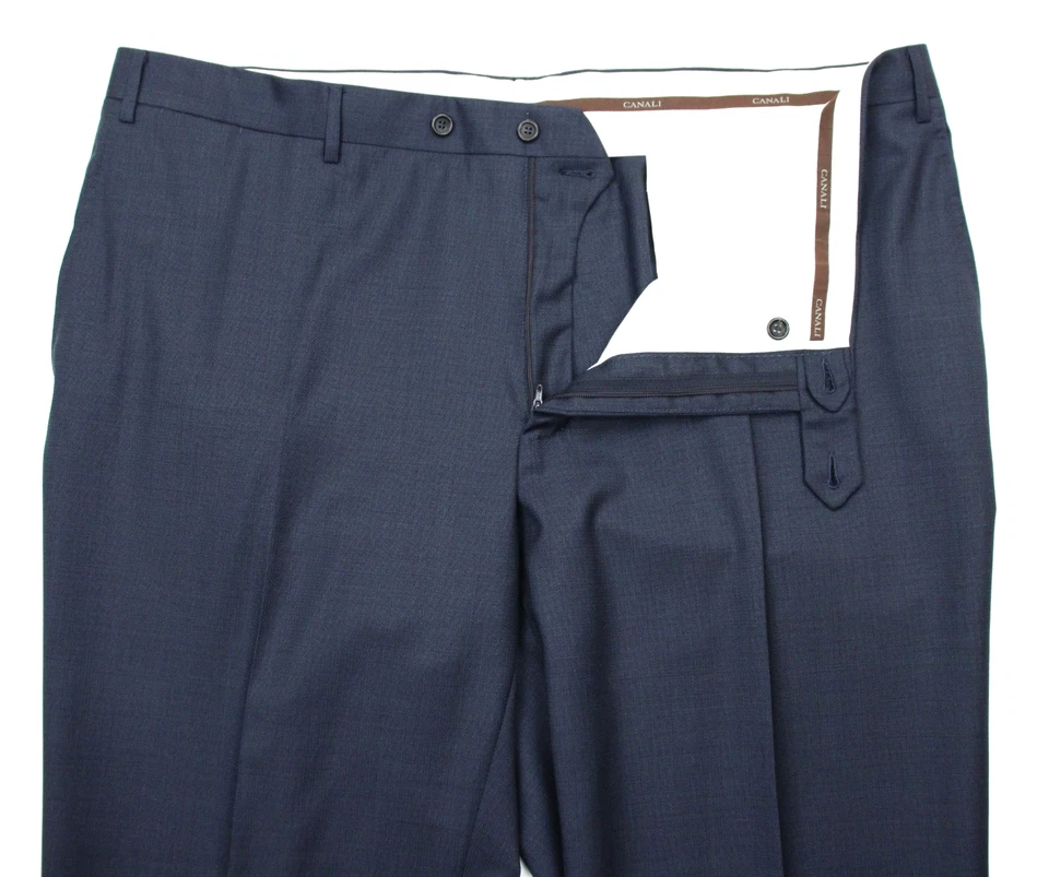 Pantalones de traje Canali 44 L se adapta a 42 (62 EU) para hombre azul marino estampado lana frente plano Italia Foto 3 de 4