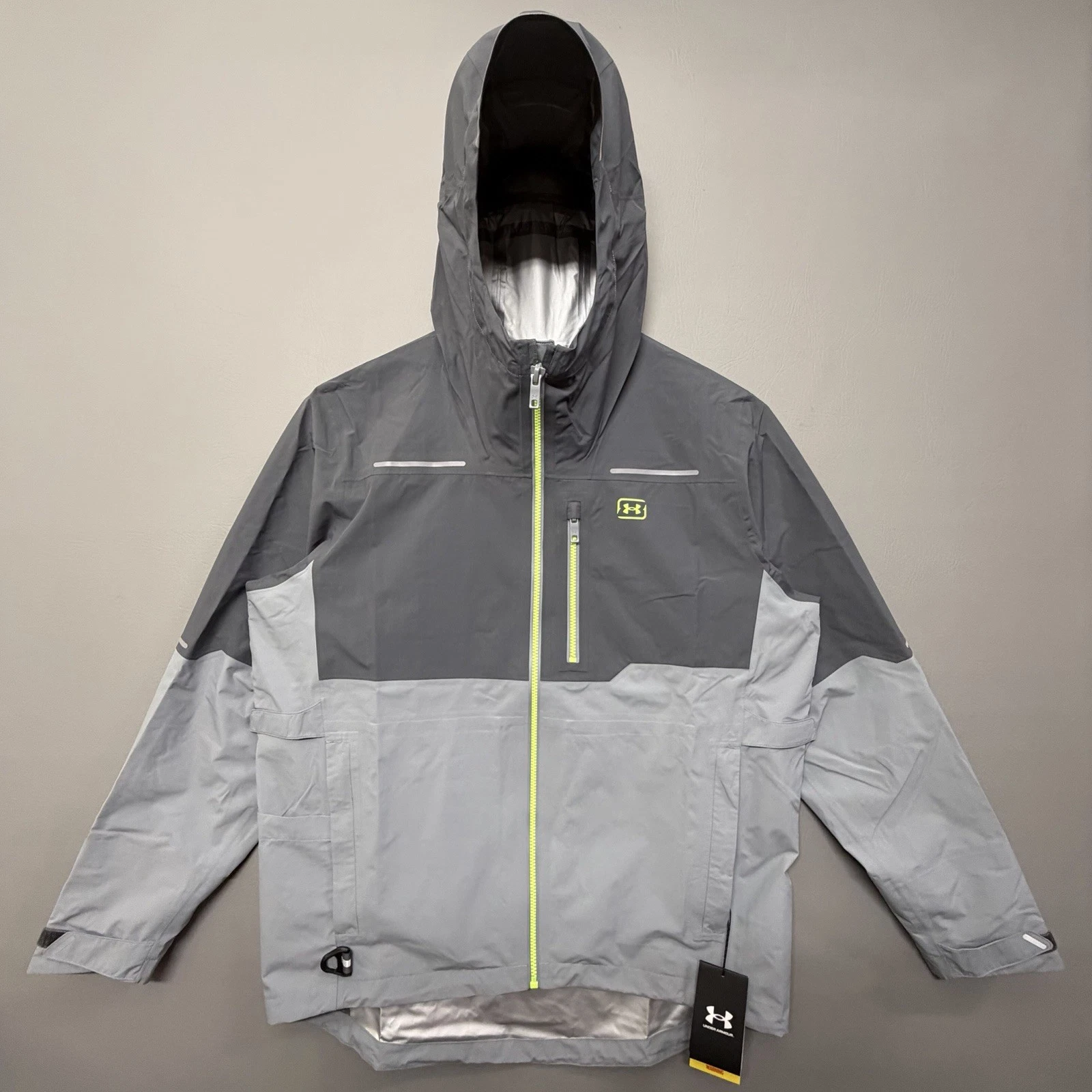 Under Armour Fish Elite 3L Waterproof Hooded Rain Jacket Mens L Large Gray