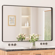 Black Bathroom Mirror for over Sink, 48 X 30 Inch Rounded Rectangle Vanity Mirro