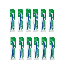 GUM 12/Bx firm denture brush flat trim bristles short lever grip handle tapered