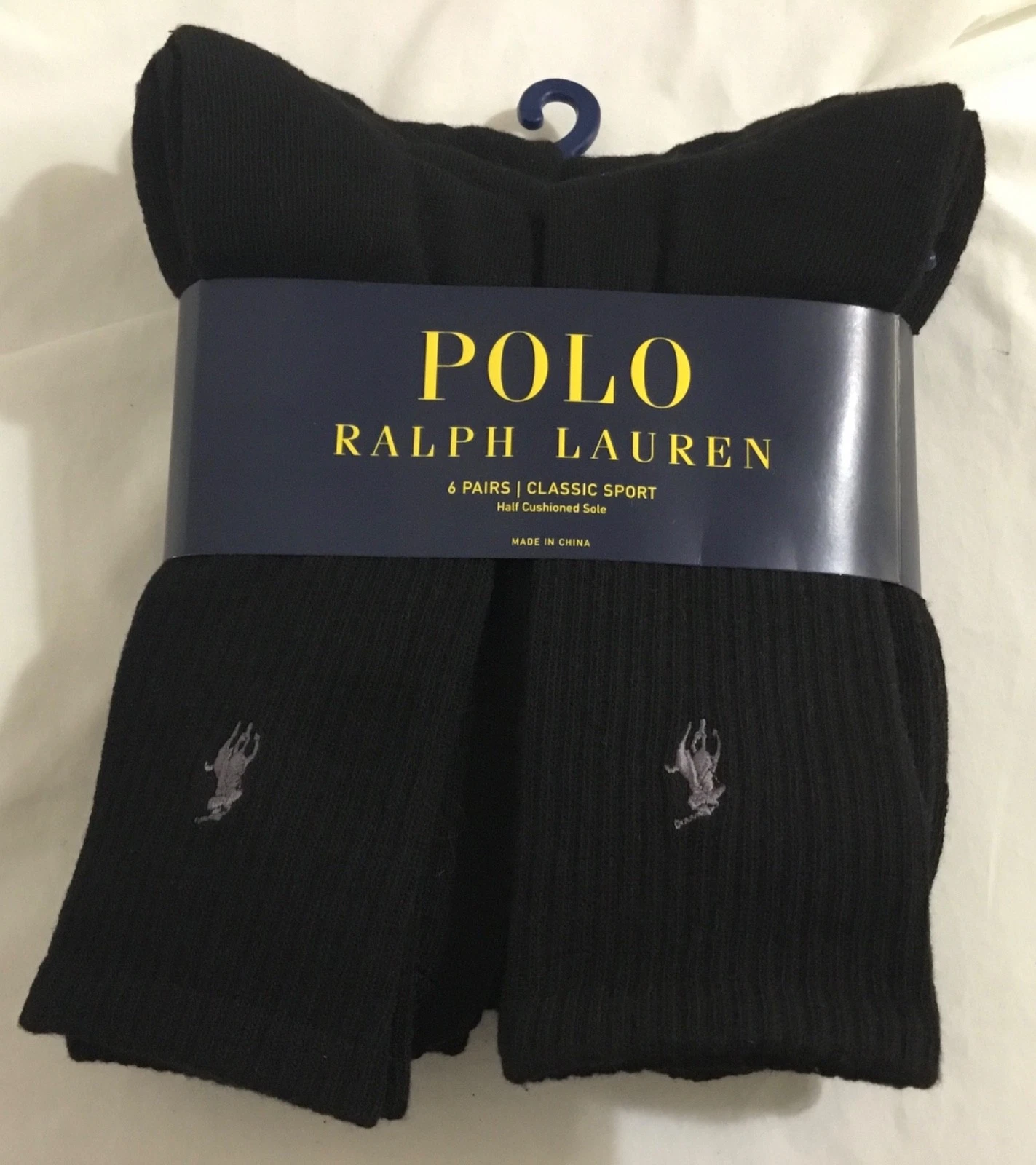 Polo Ralph Lauren Men's Black Classic Sport Crew Socks 6-Pack Pony (10-12.5)