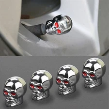 4 Skull Valve Stem Cap Cover Air Tire Wheel Car/Motorcycle/Bike Universal Silver