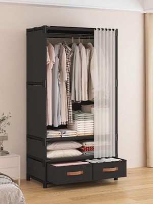 Portable Closet Organizer with Drawers Steel Frame Clothes Wardrobe Bedroom Dorm