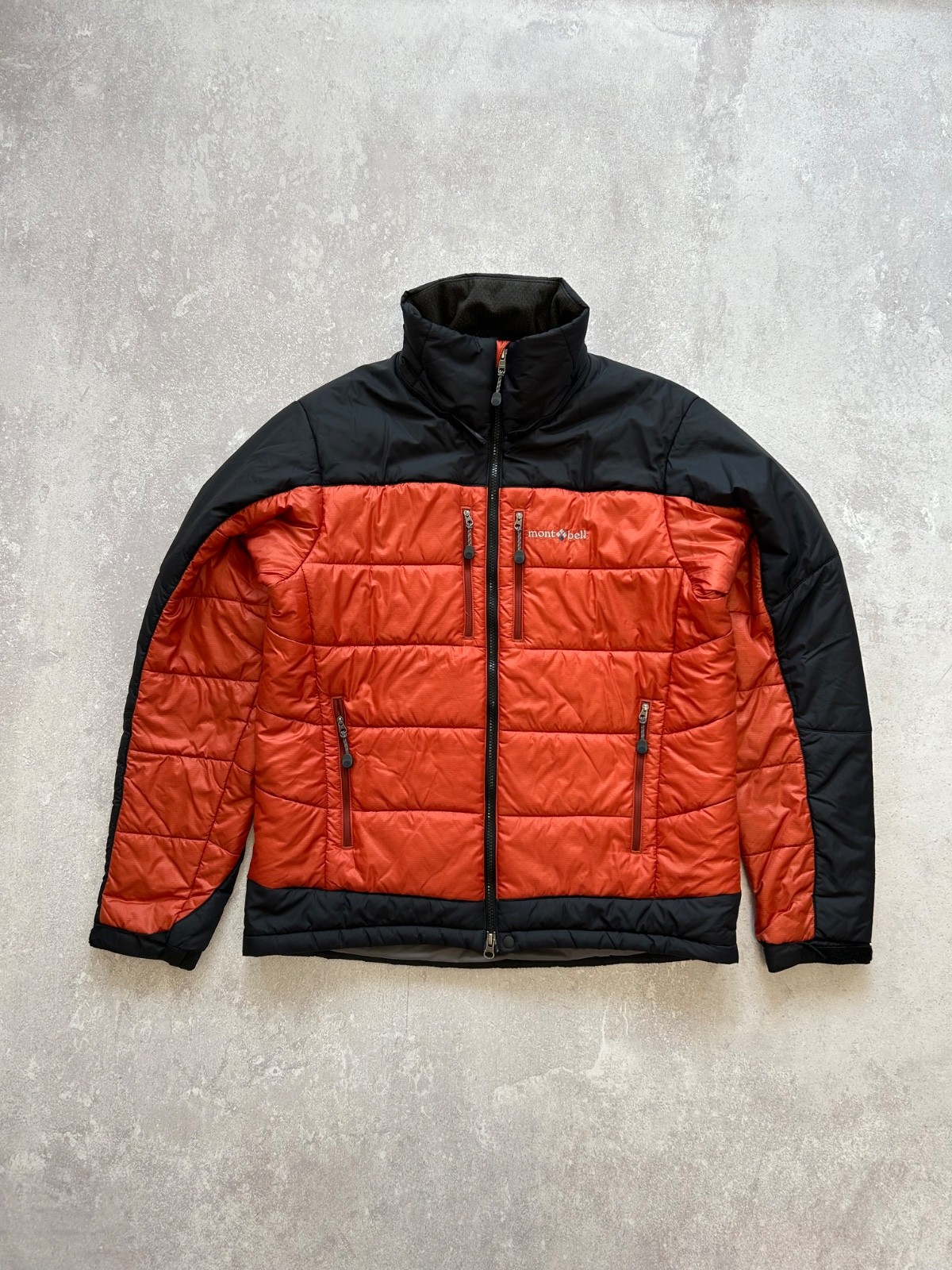 MontBell Men's M Padded Puffer Jacket Black Orange Insulated Winter Coat