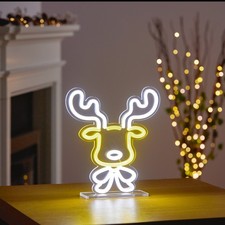 Neon LED Christmas Reindeer Light Sign Small Table Top Xmas Decoration 25cm