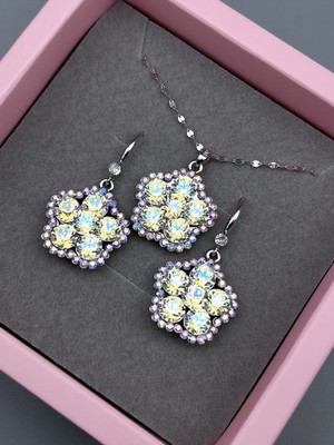 Luxus Blumen Schmuckset Silber Kette Swarovski  Kristall Damen Geschenk Neu