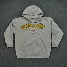 Vintage Pittsburgh Steelers Hoodie Large Grey Pullover NFL Football Cut 90s Y2K