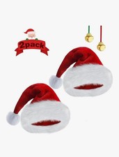 Santa Classic Holiday Hat for Adults 2 Christmas Hats with Bells Velvet Faux Fur