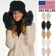 C.C Exclusive Glitter Soft Faux Fur Mittens Shepherd Lining Convertible Gloves