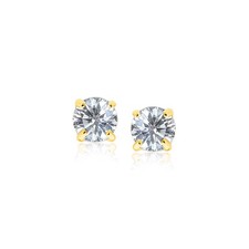 14k Yellow Gold Stud Earrings with White Hue Faceted Cubic Zirconia 5mm 