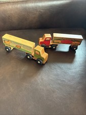 Vintage Montgomery Schoolhouse Wooden Truck And Trailers Toys Made In USA