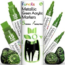 Funcils 5 Metallic Acrylic Green Paint Pen - Variety Pack,