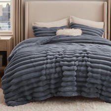 Bedsure Faux Fur Queen Comforter Set - Grey Fluffy Comforter Queen Size, Soft