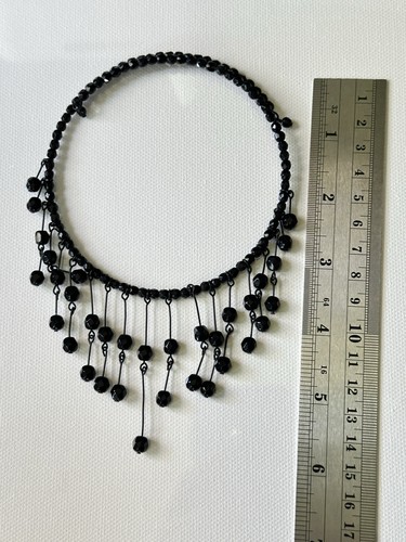 Vintage Black Glass Dangling Waterfall Bib Collar Choker Necklace - Picture 6 of 8