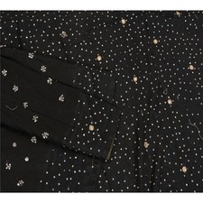 Sanskriti Vintage Black Sarees Satin Hand Beaded Woven Premium Sari Fabric