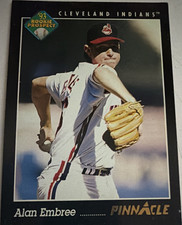 Pinnacle 1993 Alan Embree #593 Cleveland Guardians Rookie Prospect Baseball Card. rookie card picture