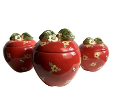 Vintage Apple Blossom Honeybee Canisters by Susan Winget Cracker Barrel Set of 3