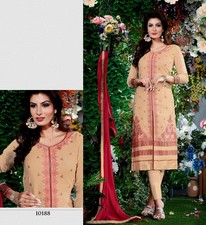 BEIGE SATIN COTTON EMBR INDIAN PAKISTANI READYMADE LADIES SALWAR KAMEEZ SUIT SNJ