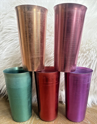 Vintage West Bend Color Glo Aluminum Tumblers 14 oz. Set Of 5 Diff Colors