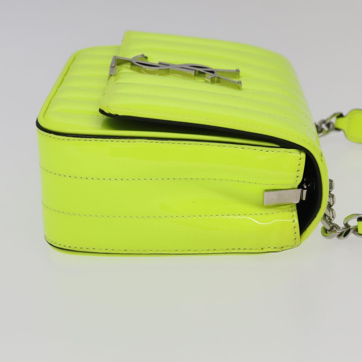 Borsa A Spalla In Pelle Verniciata Verde Saint Laurent Vicky Autentica