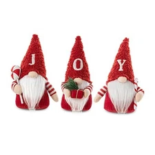 Glitzhome 3 Pack Joy Christmas Gnome, Set of 3 Fabric Joy Christmas Gnome Decor