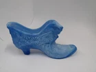 Fenton Daisy and Button Blue Slag Glass Slipper Shoe Cat Head