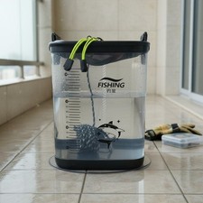 Transparent Live Catch Pail Non-Slip Bottom Foldable Fishing Pail for Outdoor