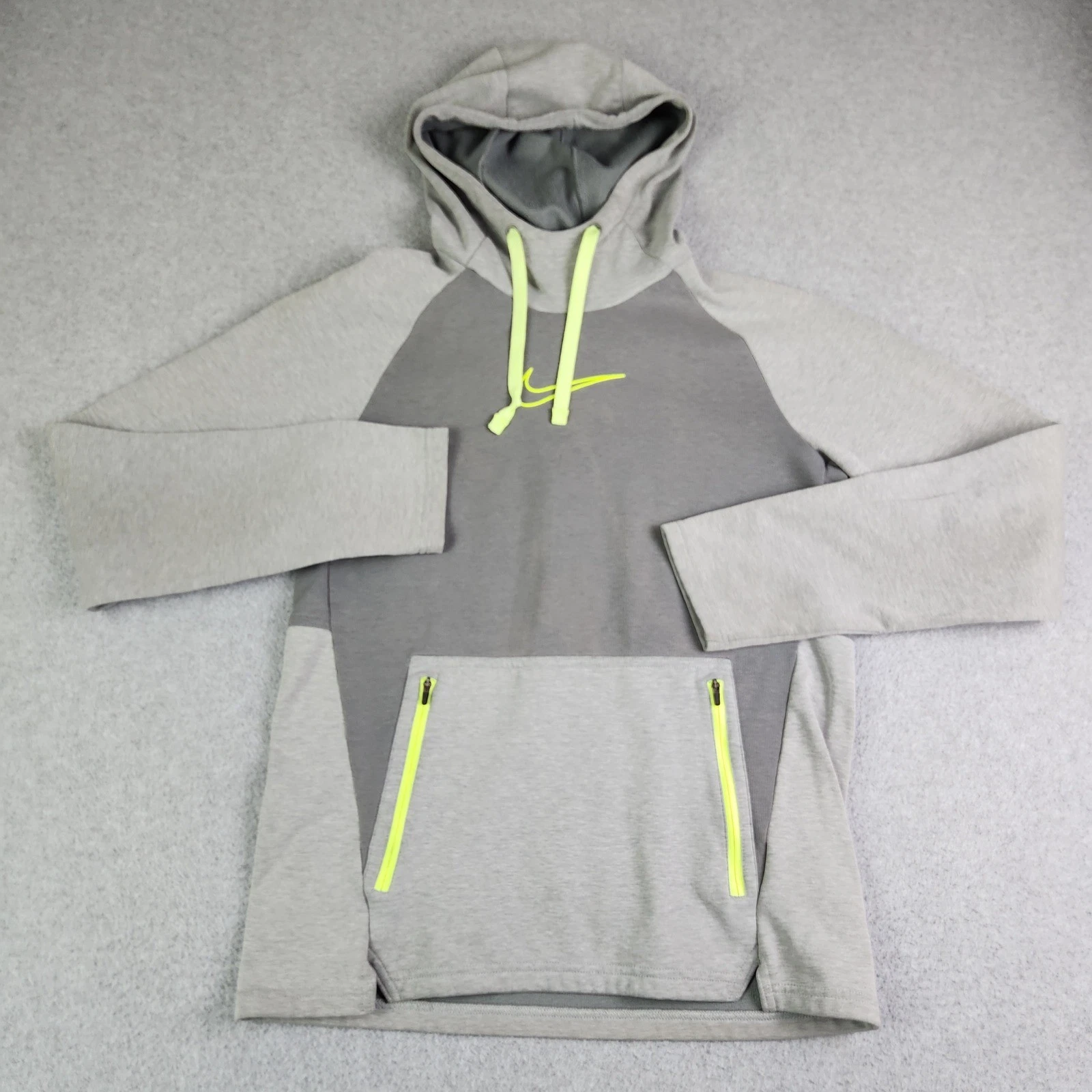 Nike Hoodie Mens Small Grey Therma-FIT Colorblock Zipper Pocket Athletic Stretch