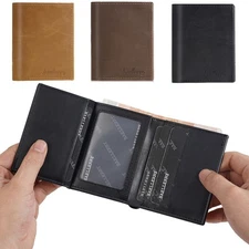Leather Minimalist Trifold Wallet Card Holder Mens Wallet Billfold Purse Clutch