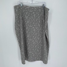 Kathie Lee Women's Vintage Grey Floral Elastic Waist Midi Skirt Size 22W-24W