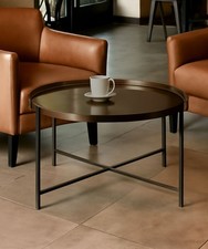 Cassia Round Metal Foldable Tray Top Coffee Table,Bronze/Black-CFT51BS/BK