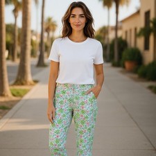 Vintage Lilly Pulitzer White Label Floral High Waisted Pants Size 12 Lined