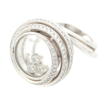 Chopard Happy Diamonds Emotion 18k White Gold Spiral Cocktail Ring with Box