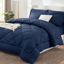 CozyLux California King Comforter Set Navy Blue - 7 Piece Cal King Bed in a Bag