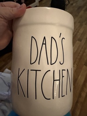Rae Dunn Dad's Kitchen Ceramic Cookie Jar White Cylinder Easy to Clean