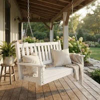 Luxury 2-3 Seater Garden Swing Chair - White Poplar Wood, Adjustable Chains