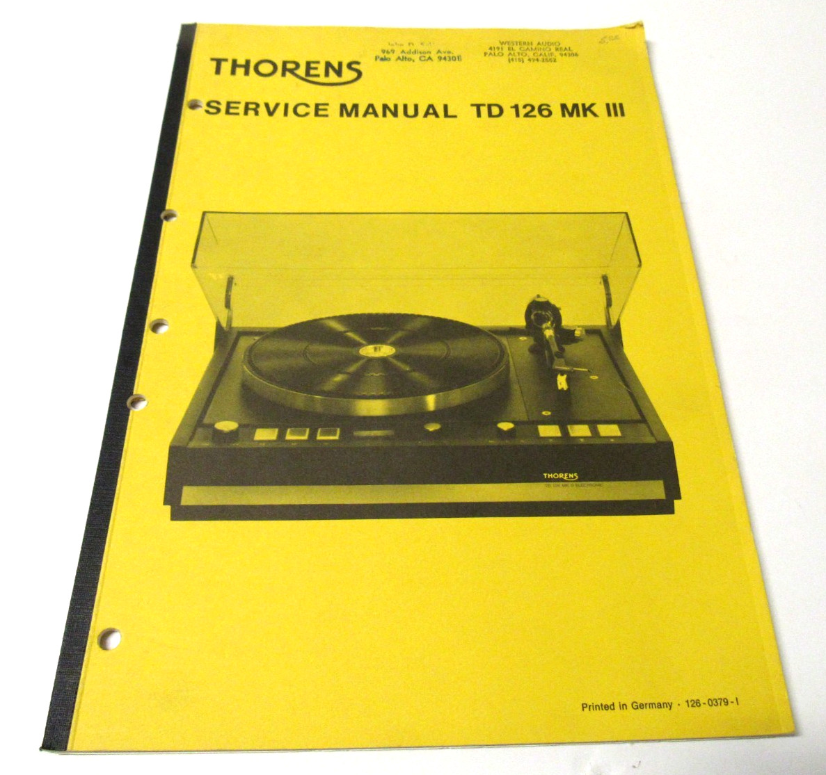 Thorens Service Manual TD 126MK III Dealer Service Version 15 Pages + Schematics