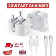 For iPhone 17 16 15 14 13 12 Pro Max X Fast 20W USB-C PD Plug Charger and Cable