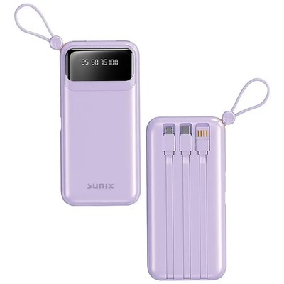 Sunix PB-120 Powerbank 10000mAh 4 Kabel LED Display Externer Akku -Purple (Lila)