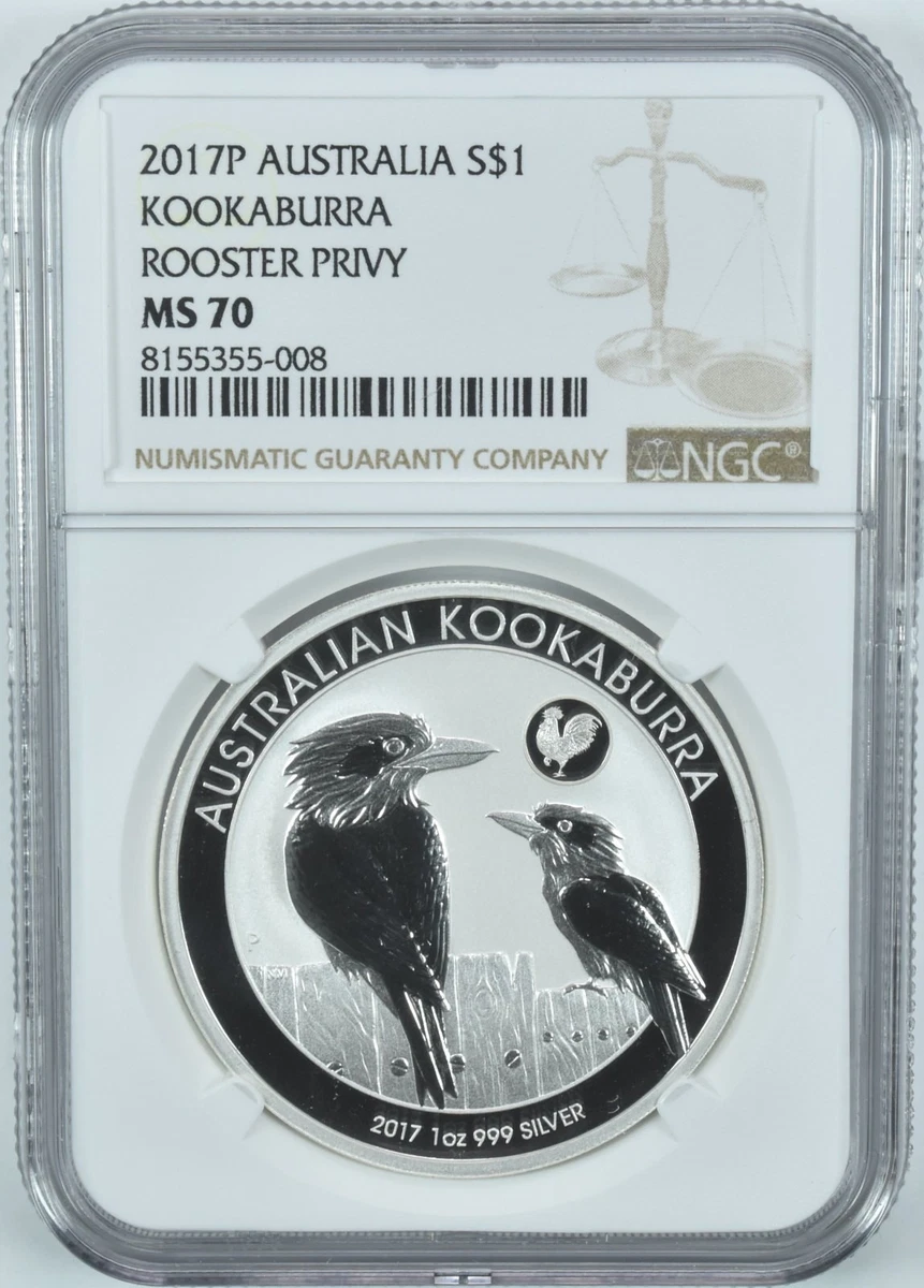 Australian Kookaburra MS 70 Graded 2017 Silver Bullion Coins for