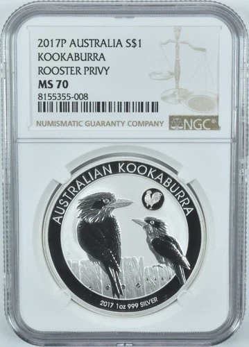 2017 P Australia 1 Dollar Silver Kookaburra Rooster Privy MS70 NGC