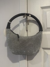 STAUD pepper crystal embellished shoulder bag silver and black logo inside NWT